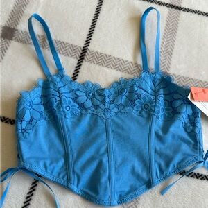Lace Trim Blue Cami Crop Top - Women Intimates & Sleepwear
